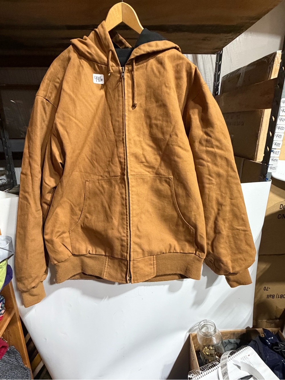 #4416-Men's Zip-Up Hooded Jacket in Caramel Brown